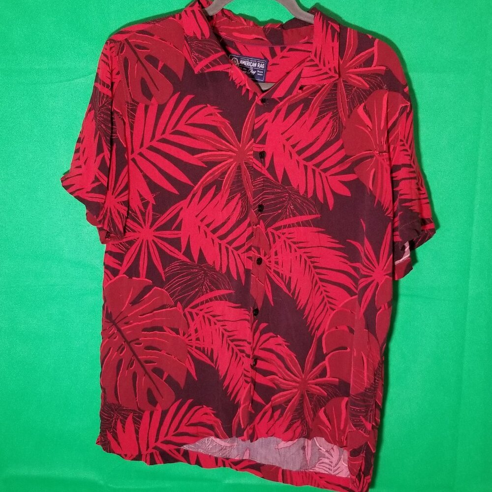 American Rag Mens Large Red Tropical Island Print Button Up Beach Vacation